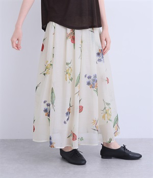 花柄プリントタックフレアスカート(オフホワイト-ONESIZE)