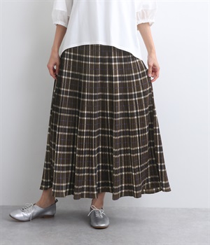 キャンバスプリーツスカート(ブラウンチェック-ONESIZE)
