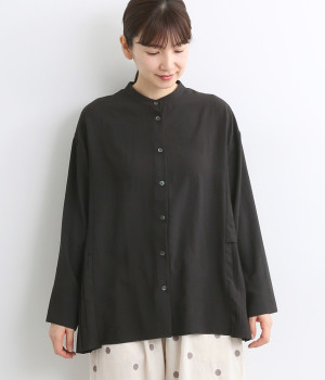 スパンローンバックプリーツシャツ(ブラック-ONESIZE)