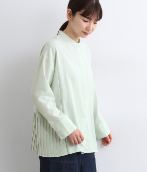 スパンローンバックプリーツシャツ(ミント-ONESIZE)