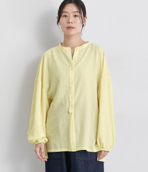 スパンローンボリュームチュニックブラウス(イエロー-ONESIZE)