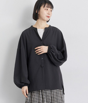 スパンローンボリュームチュニックブラウス(ブラック-ONESIZE)