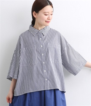 コットンキャンブリックボイル半袖プリントシャツ(ネイビー-ONESIZE)