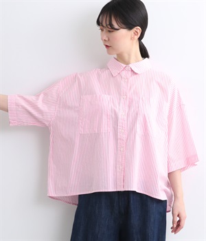 コットンキャンブリックボイル半袖プリントシャツ(ライラック-ONESIZE)