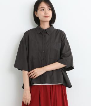 コットンキャンブリックボイル半袖シャツ(チャコール-ONESIZE)