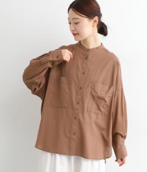 コットンキャンブリックボイルバンドカラーシャツ(モカ-ONESIZE)