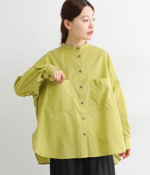 コットンキャンブリックボイルバンドカラーシャツ(ピスタチオ-ONESIZE)