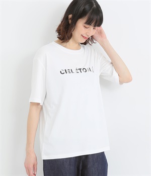 コットンコンパクトスムースビーズ刺しゅうロゴT(オフ-ONESIZE)