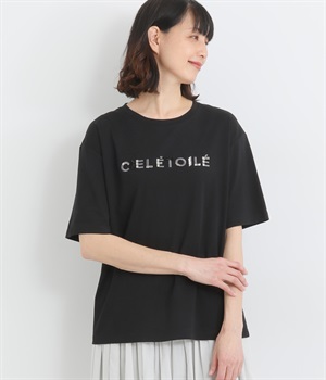 コットンコンパクトスムースビーズ刺しゅうロゴT(ブラック-ONESIZE)