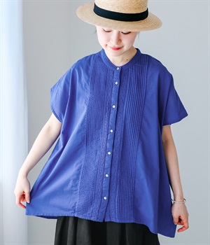 キャンブリックピンタックレースシャツ(ブルー-ONESIZE)