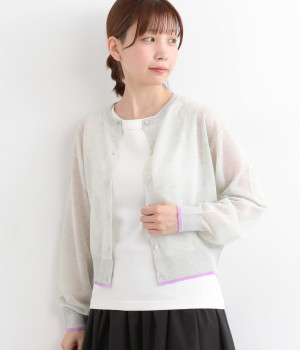 シアーニットバイカラーカーディガン(オフグレー-ONESIZE)