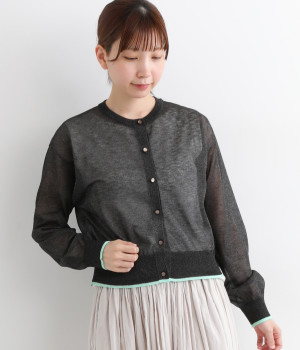 シアーニットバイカラーカーディガン(ブラック-ONESIZE)