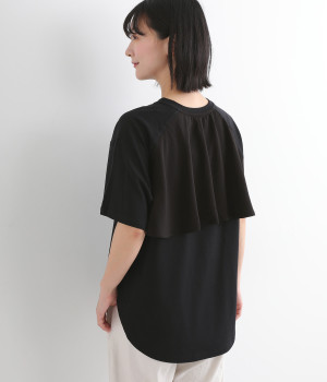 コンパクトスムース異素材バックフリルプルオーバー(ブラック-ONESIZE)