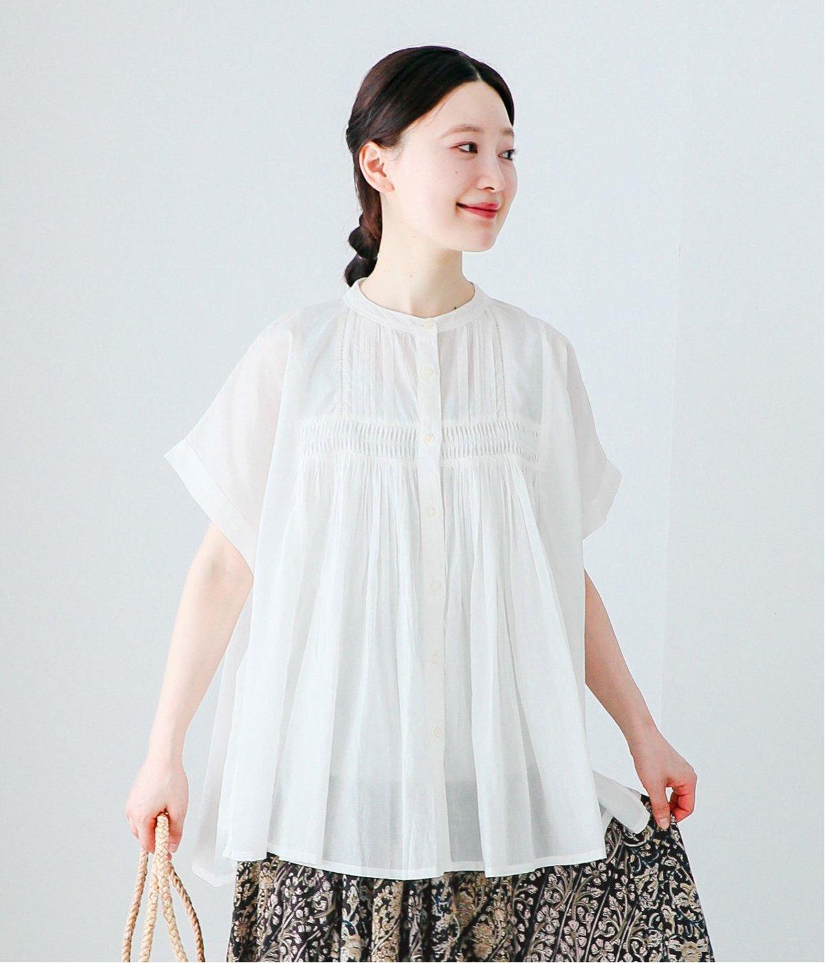 コットンボイルピンタックギャザーブラウス(オフ-ONESIZE)