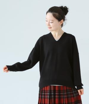 やわもち静電気防止ニットVドルマンプルオーバー(ブラック-F)