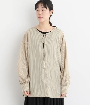 ストライプ2wayキーネックブラウス