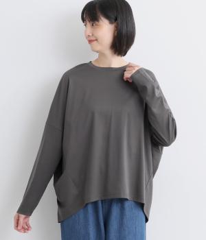 コンパクトスムースコクーンシルエットロングＴシャツ(グレイ-F)