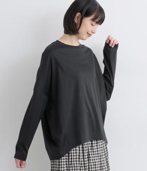 コンパクトスムースコクーンシルエットロングＴシャツ(ブラック-F)