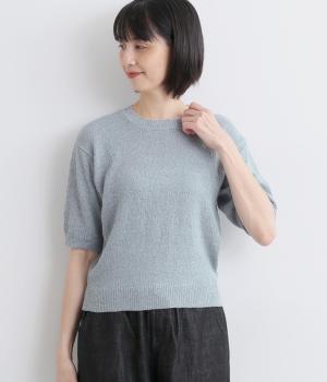 ループヤーン天竺編み半袖ニット(ブルー-F)