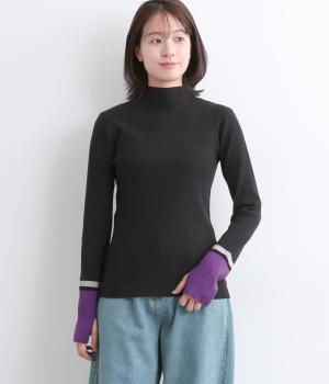 やわもち静電気防止配色ニットリブハイネック(ブラック-F)