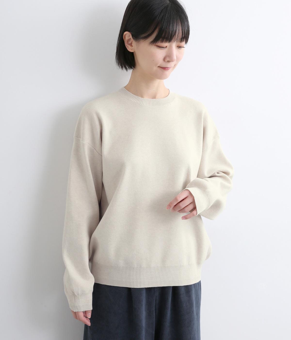 やわもち静電気防止ニットオーバークルーネック(杢ベージュ-F)