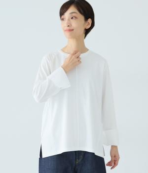 コットンスムースカフスデザインロングＴシャツ(オフ-F)