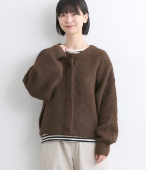 ミックスヤーンシャギー2wayカーディガン(ブラウン-F)