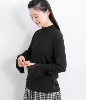 袖口スリットリブニットタートル(ブラック-F)