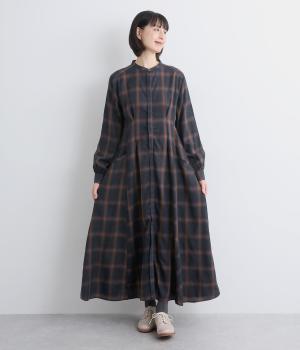 先染めオンブレチェックワンピース(ネイビー-F)