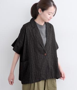 半袖ジャカードスリーブレスジャケット(ブラック-F)