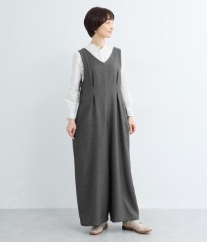 ストレッチ杢ポリエステル2wayサロペ