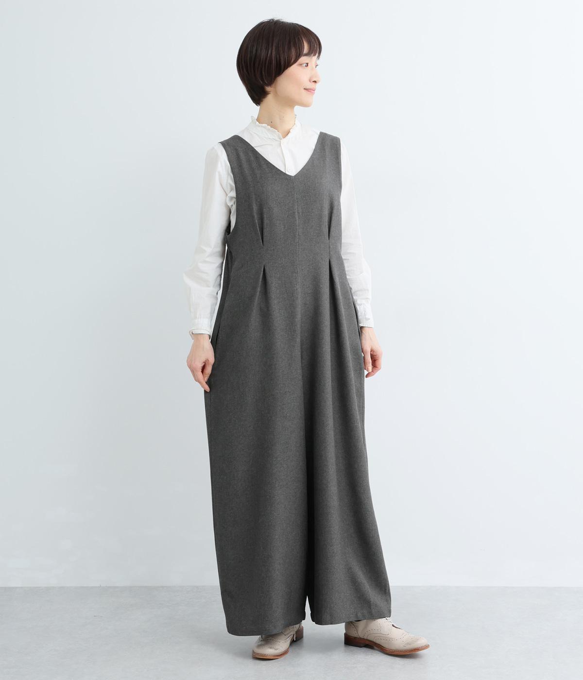 ストレッチ杢ポリエステル2wayサロペ(ミックスグレー-F)