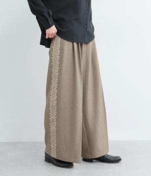 ストレッチ杢ポリエステルサイドレースパンツ(ミックスベージュ-F)