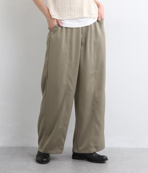 ビンテージレザーライク　ストレートパンツ(グレーカーキ-F)