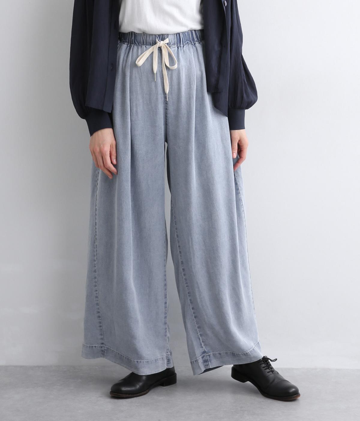 4.5ozテンセルデニム製品染めワイドパンツ(ブリーチ-F)