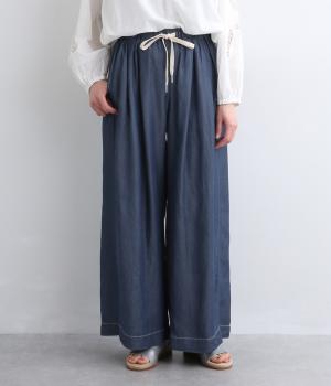 4.5ozテンセルデニム製品染めワイドパンツ(ブルー-F)
