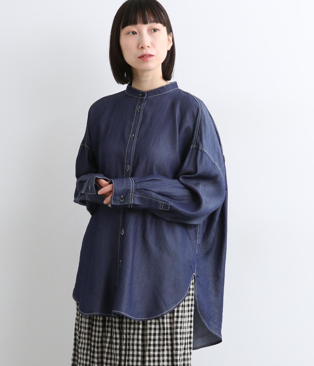 テンセルデニムバックギャザーシャツ(ブルー-F)