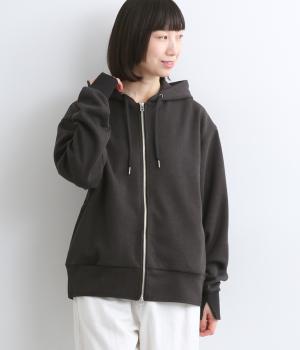 ダブルフェイスリブZIPパーカ(ブラック×チャコール-F)