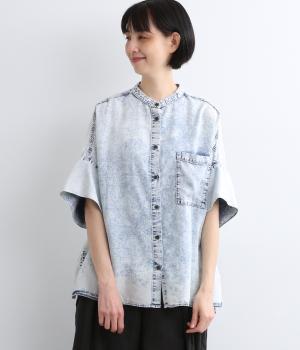 4.5ozテンセルデニム製品染めオーバーシャツ(ホワイトブリーチ-F)
