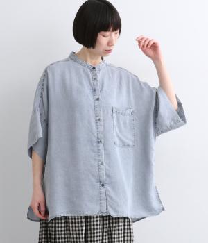 4.5ozテンセルデニム製品染めオーバーシャツ(ブリーチ-F)