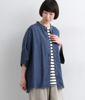 4.5ozテンセルデニム製品染めオーバーシャツ(ブルー-F)