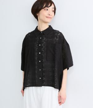 レース半袖シャツ(ブラック-F)