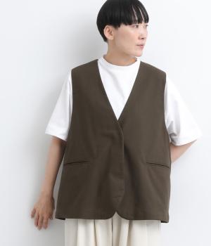 フレンチリネン　後ろスリットジレ(ブラウン-F)