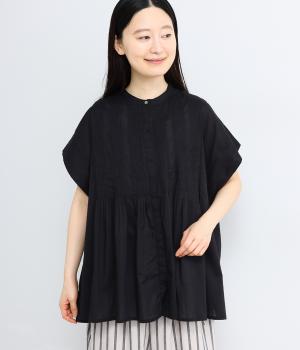 キャンブリックボイル前開きピンタックチュニック(ブラック-F)
