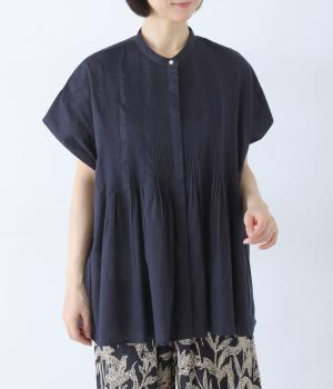 キャンブリックボイル前開きピンタックチュニック(ネイビー-F)