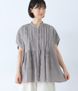 キャンブリックボイル前開きピンタックチュニック(ストライプ-F)
