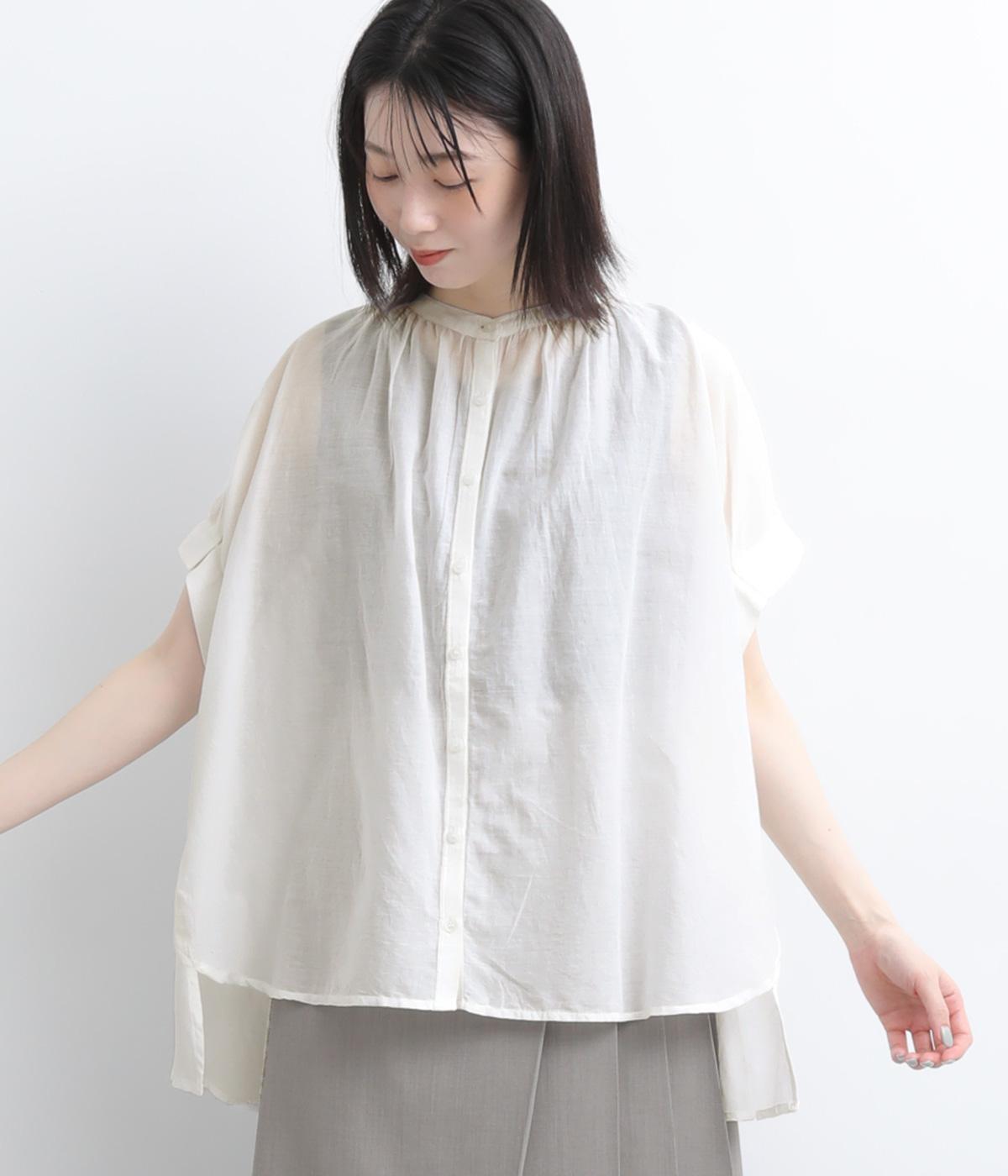 コットンボイル　刺繍切替ブラウス(ホワイト-F)