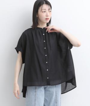 コットンボイル　刺繍切替ブラウス(ブラック-F)