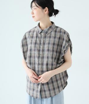 先染めチェックオーバーシャツ(グレー系チェック-F)