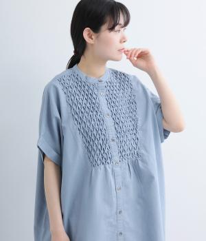 5.5ozデニムスモッキングデニム半袖ワンピース